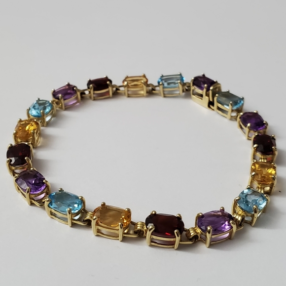 14K Gold Multicolor Gemstone Tennis Bracelet - Picture 1 of 5